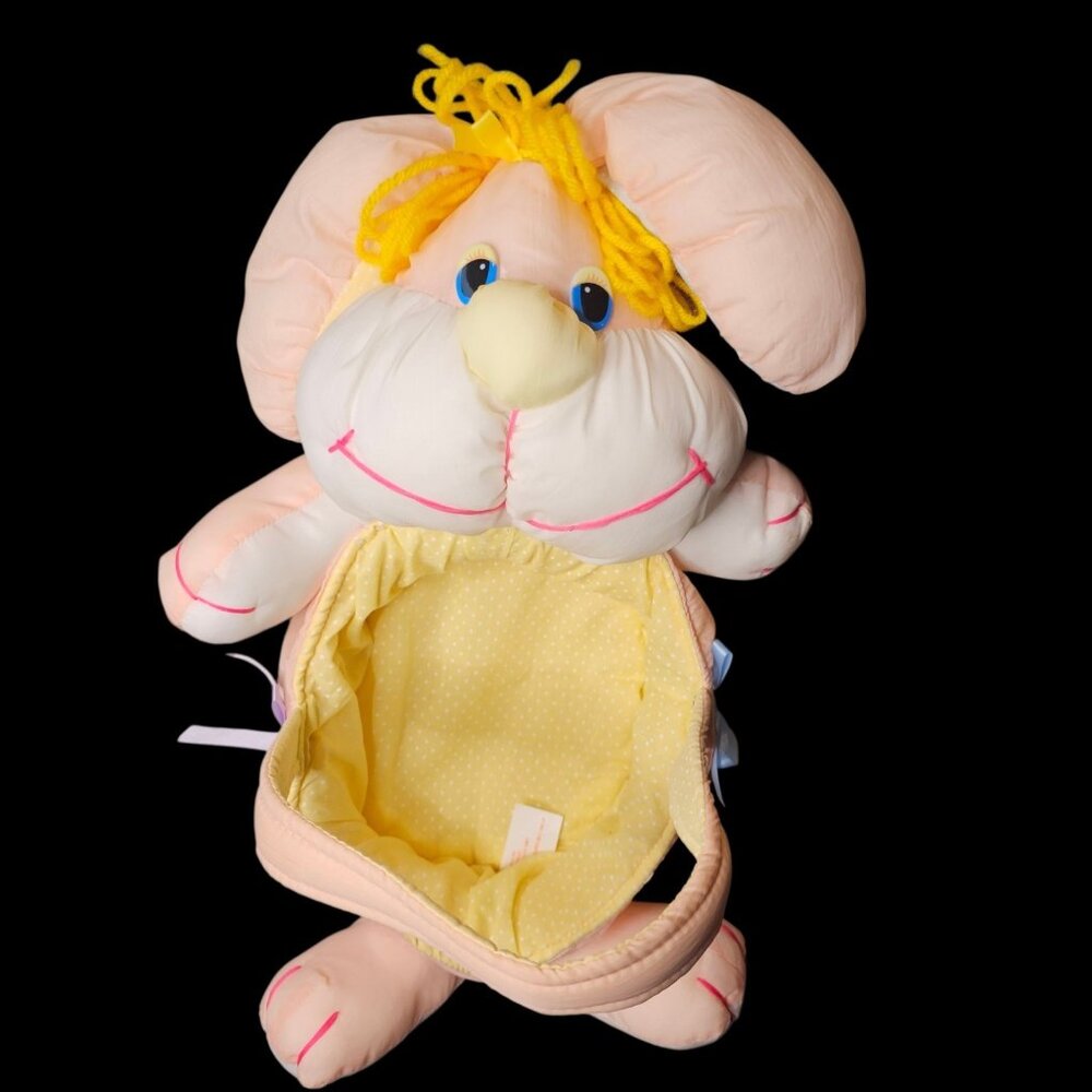 80s Puffalump Style Pink Easter Bunny‎ Basket Decor Nylon TL Toys 1989